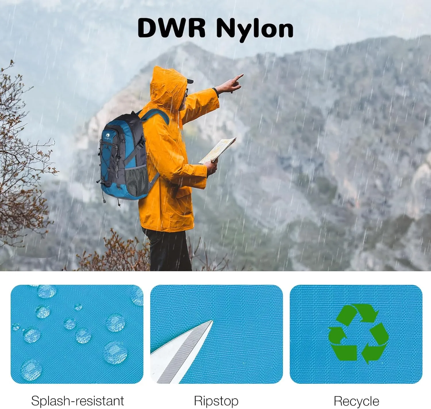 Small Hiking Backpack, 25L Hiking Bag, Lightweight Backpack, Waterproof Day Pack, Outdoor Daypack for Men Women, Lake Blue