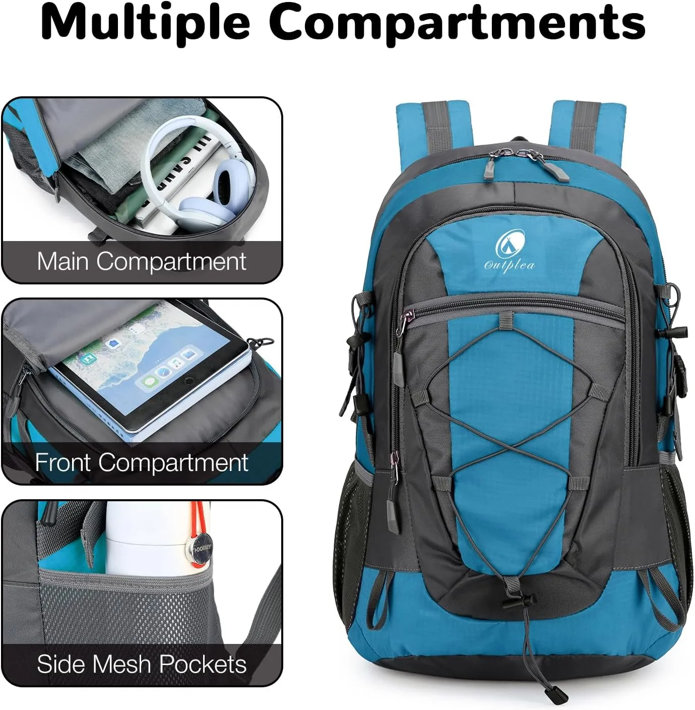 Small Hiking Backpack, 25L Hiking Bag, Lightweight Backpack, Waterproof Day Pack, Outdoor Daypack for Men Women, Lake Blue