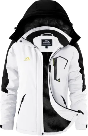 SMENG Womens Ski Jacket Waterproof Warm Winter Coats Windproof Fleece Lined Jacket Detachable Hood