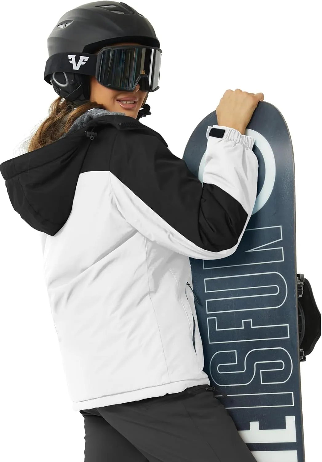 SMENG Womens Ski Jacket Waterproof Warm Winter Coats Windproof Fleece Lined Jacket Detachable Hood