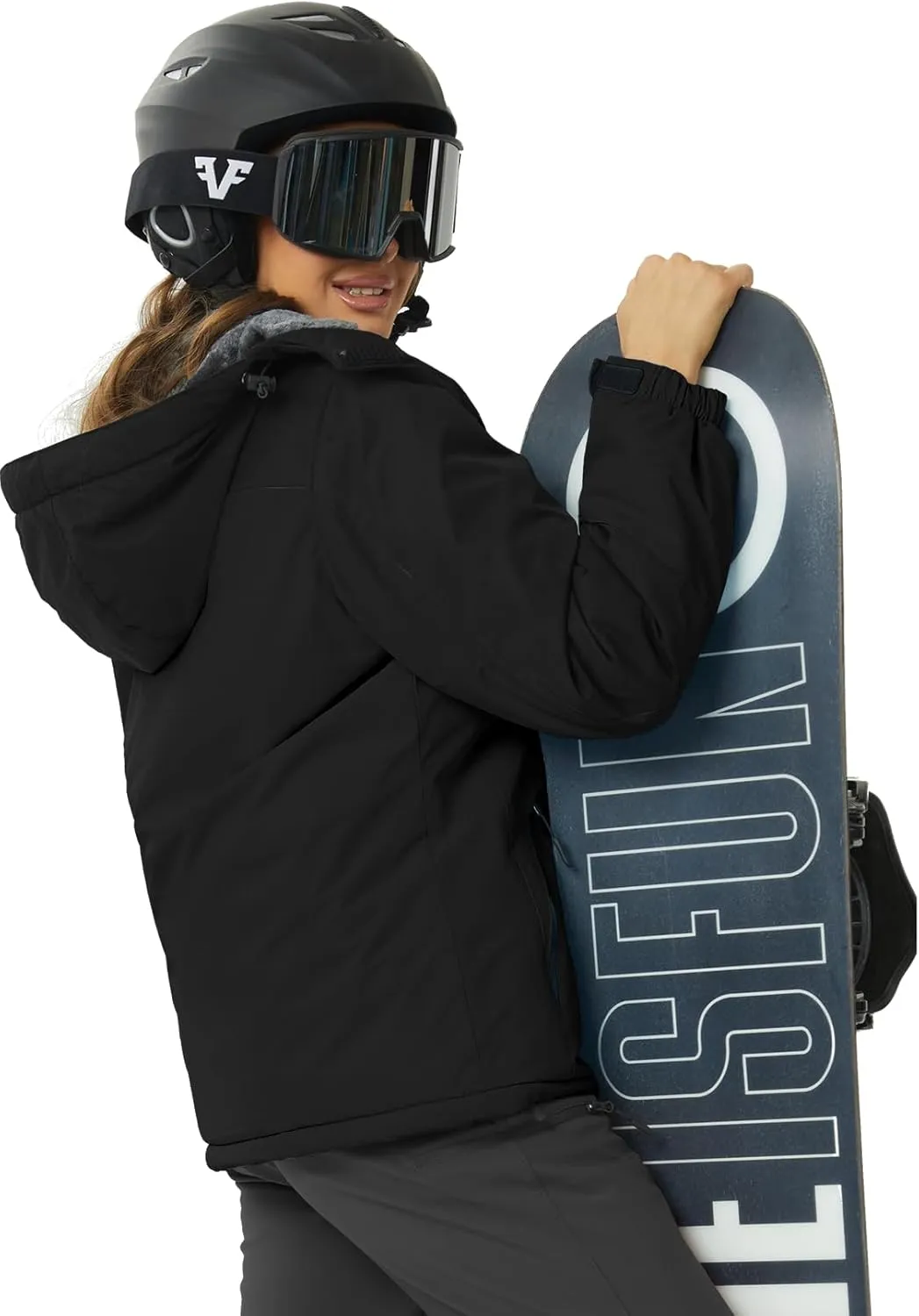 SMENG Womens Ski Jacket Waterproof Warm Winter Coats Windproof Fleece Lined Jacket Detachable Hood