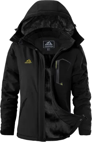 SMENG Womens Ski Jacket Waterproof Warm Winter Coats Windproof Fleece Lined Jacket Detachable Hood