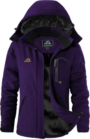 SMENG Womens Ski Jacket Waterproof Warm Winter Coats Windproof Fleece Lined Jacket Detachable Hood