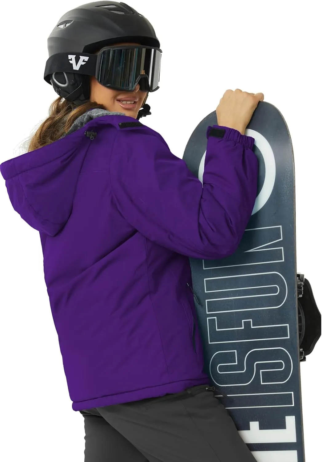 SMENG Womens Ski Jacket Waterproof Warm Winter Coats Windproof Fleece Lined Jacket Detachable Hood