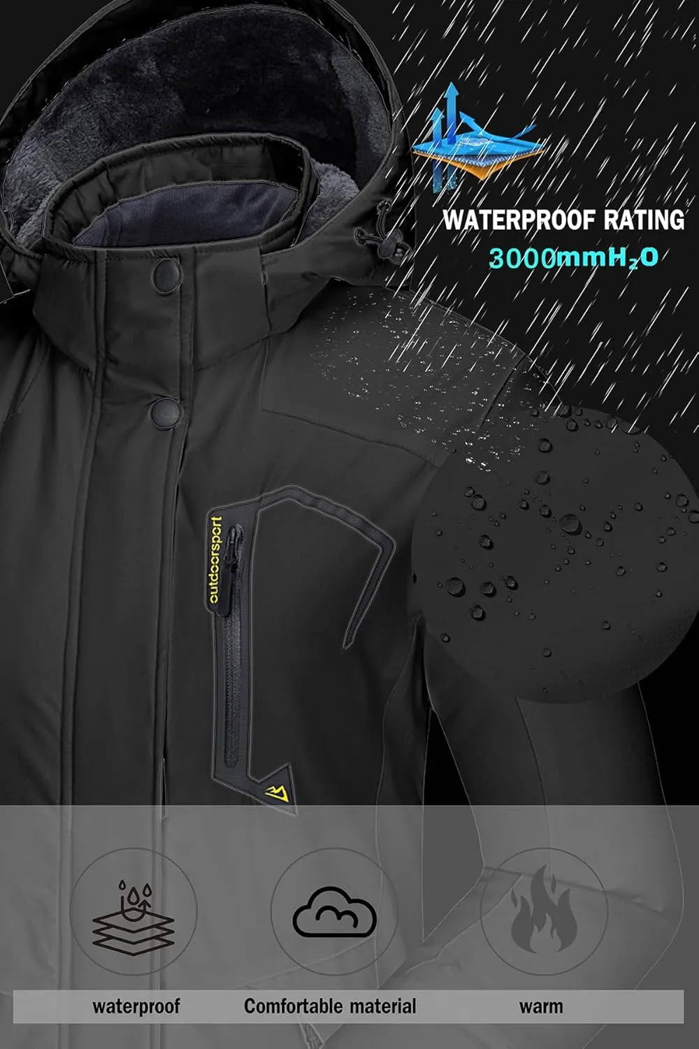 SMENG Womens Ski Jacket Waterproof Warm Winter Coats Windproof Fleece Lined Jacket Detachable Hood