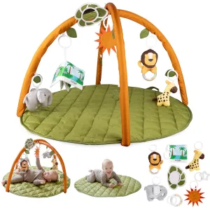 SnapPea Baby Activity Mat. Jungle Baby Play Gym Mat, Tummy Time Mat with 8 Baby Toys and Handle. Non Slip, Soft 37in Baby Play Mat. Portable Baby Gym, Infant Floor Playmat for Playroom, Nursery