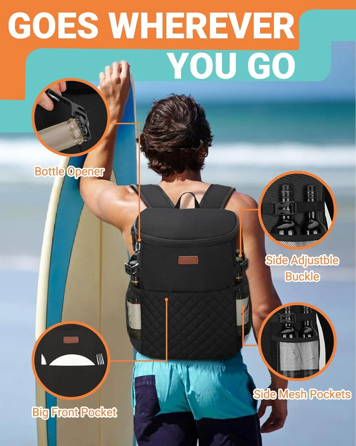 Soft Cooler Backpack 30 Cans/45 Cans, Backpack Coolers Insulated Leak Proof Thermal Lunch Backpack for Men Work Small Cooler Bag Beach Travel Picnic Drink Beverage Beer