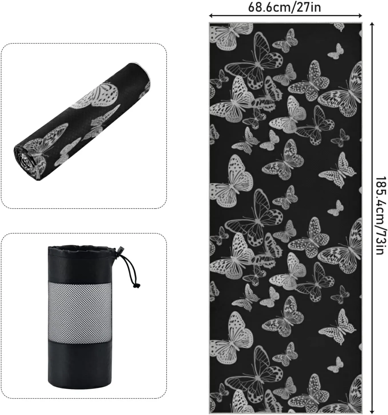 Soft Sweat Absorbent Non Slip Yoga Mat Towel, Durable Folding Workout Towel for Pilates Exercise, Fitness Mat Towel with Bag