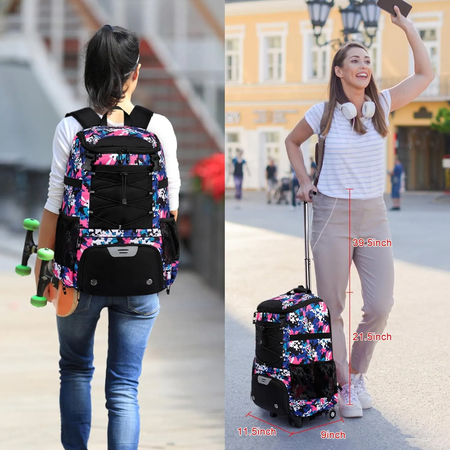 Softball Bag, Baseball Rolling Bat Bag - Wheeled for Youth Girls Adult, Lightweight Equipment Backpack With Shoe Compartment, Fence Hook for TBall, Helmet