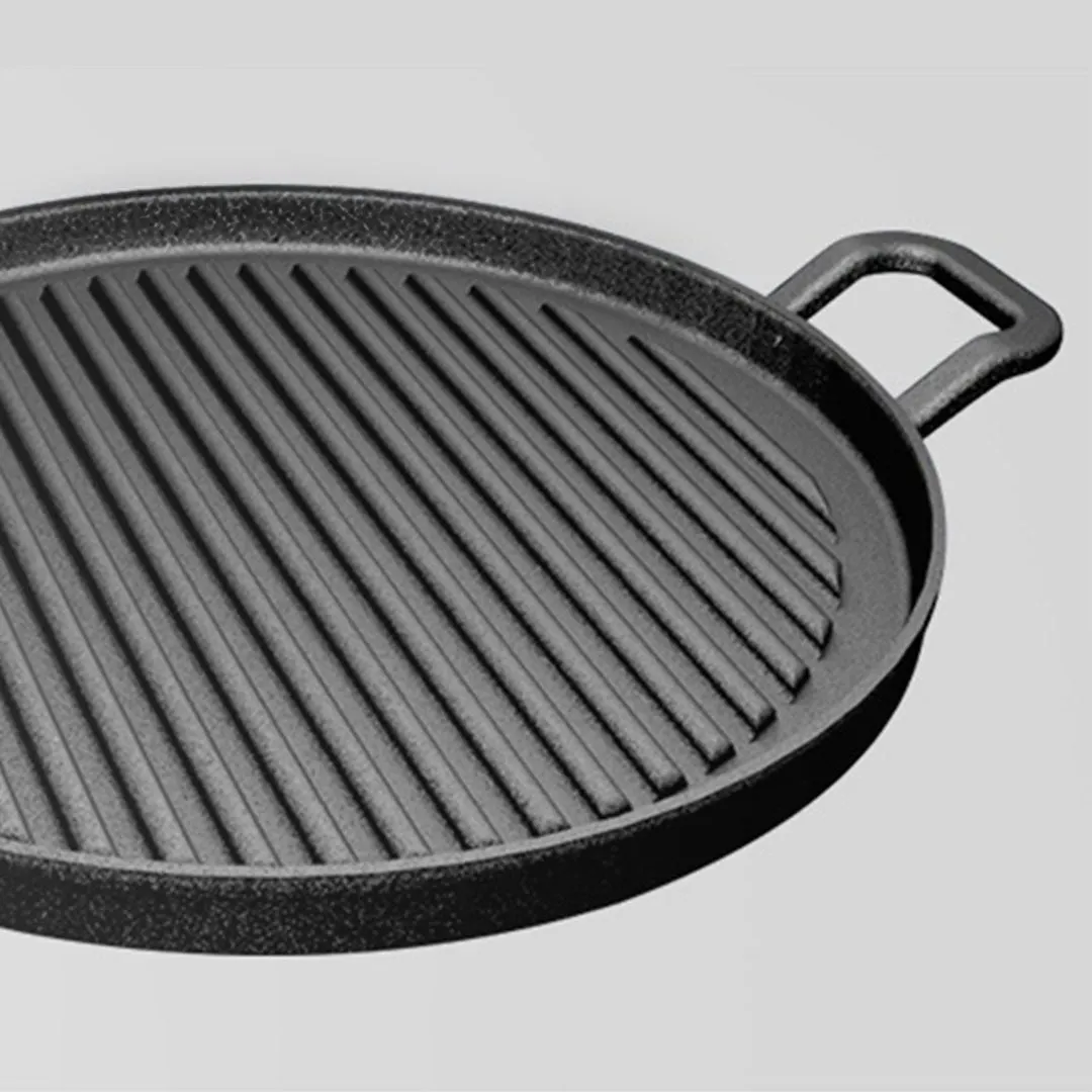 SOGA 2X 28cm Ribbed Cast Iron Frying Pan Skillet Coating Steak Sizzle Platter