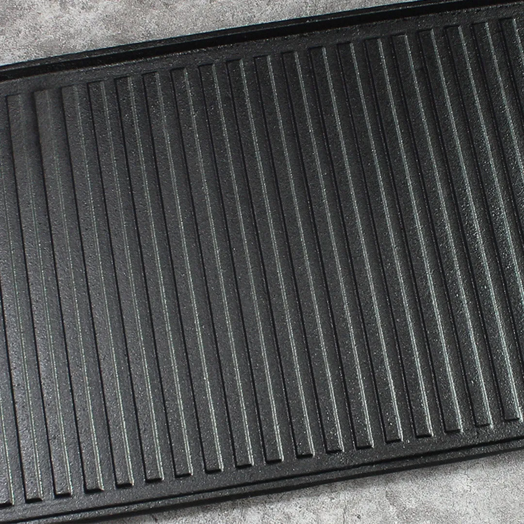 SOGA 45cm Rectangular Cast Iron Portable Fry BBQ Grill Plate Cooking Pan Tray with Handle