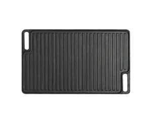 SOGA 45cm Rectangular Cast Iron Portable Fry BBQ Grill Plate Cooking Pan Tray with Handle