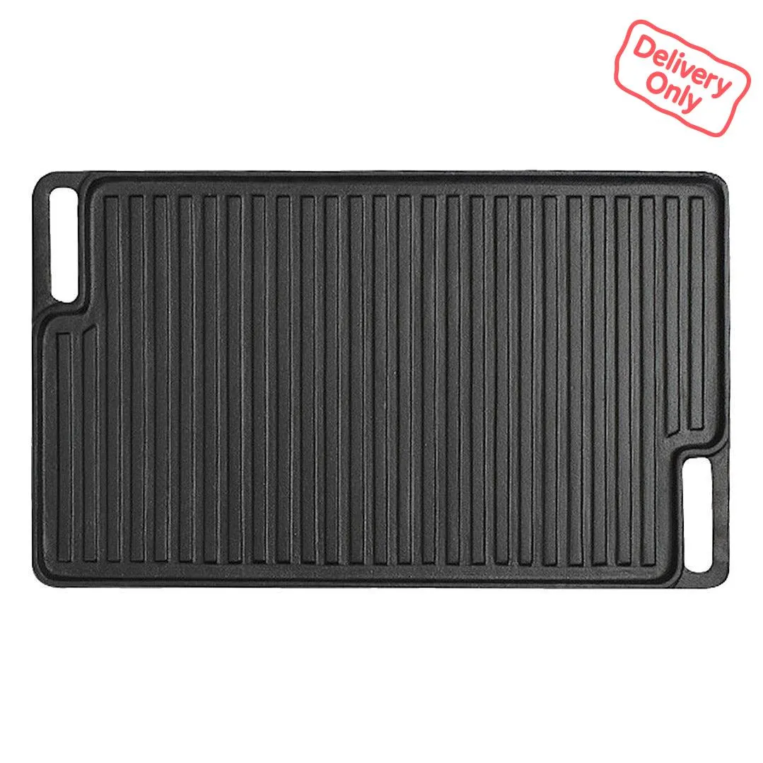 SOGA 45cm Rectangular Cast Iron Portable Fry BBQ Grill Plate Cooking Pan Tray with Handle