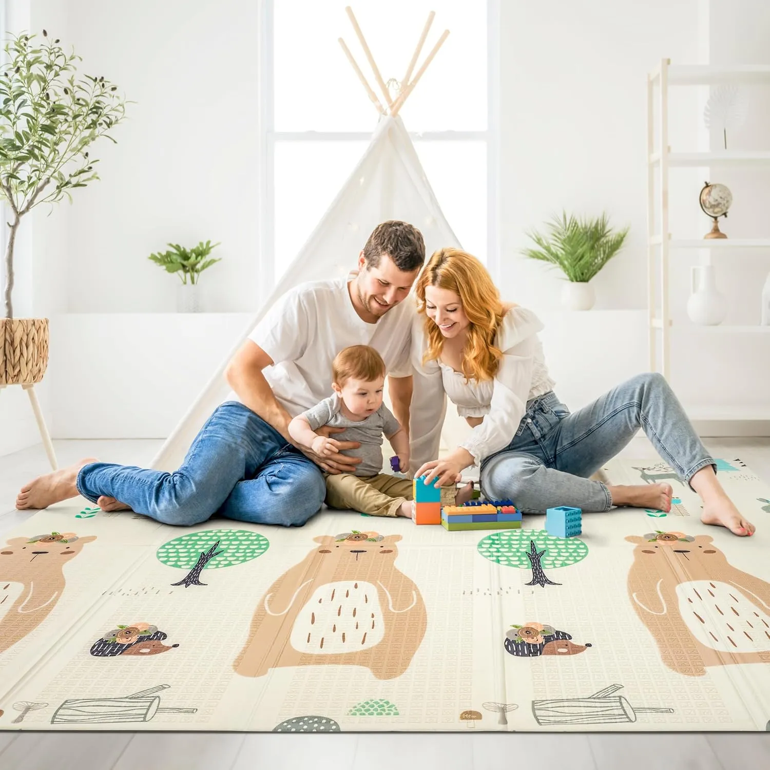Sorbus Foldable Baby Play Mat, Kids Foam Mats for Floor with Travel Bag - Waterproof Foldable Play Mats for Babies, Infants, Toddlers, and Kids Playtime & Tummy Time 78x70x0.4 (Forest Friends)