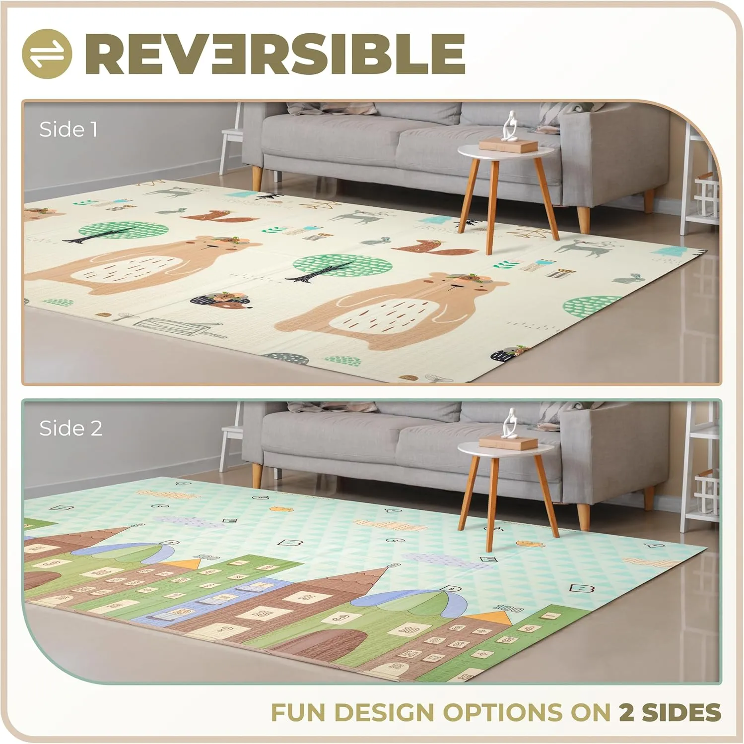 Sorbus Foldable Baby Play Mat, Kids Foam Mats for Floor with Travel Bag - Waterproof Foldable Play Mats for Babies, Infants, Toddlers, and Kids Playtime & Tummy Time 78x70x0.4 (Forest Friends)
