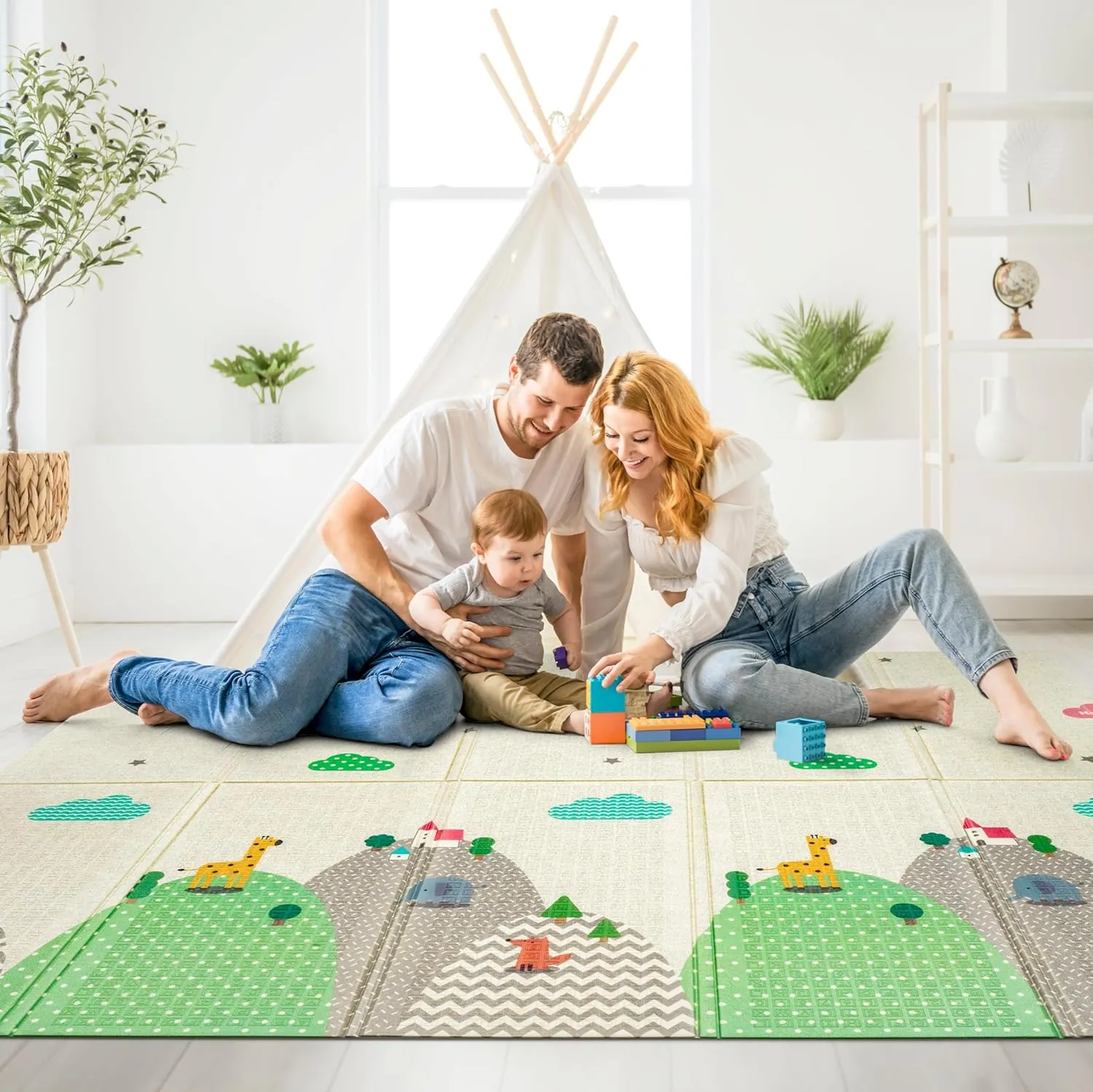 Sorbus Foldable Baby Play Mat, Kids Foam Mats for Floor with Travel Bag - Waterproof Foldable Play Mats for Babies, Infants, Toddlers, and Kids Playtime & Tummy Time 78x70x0.4” (Mountain Mates)