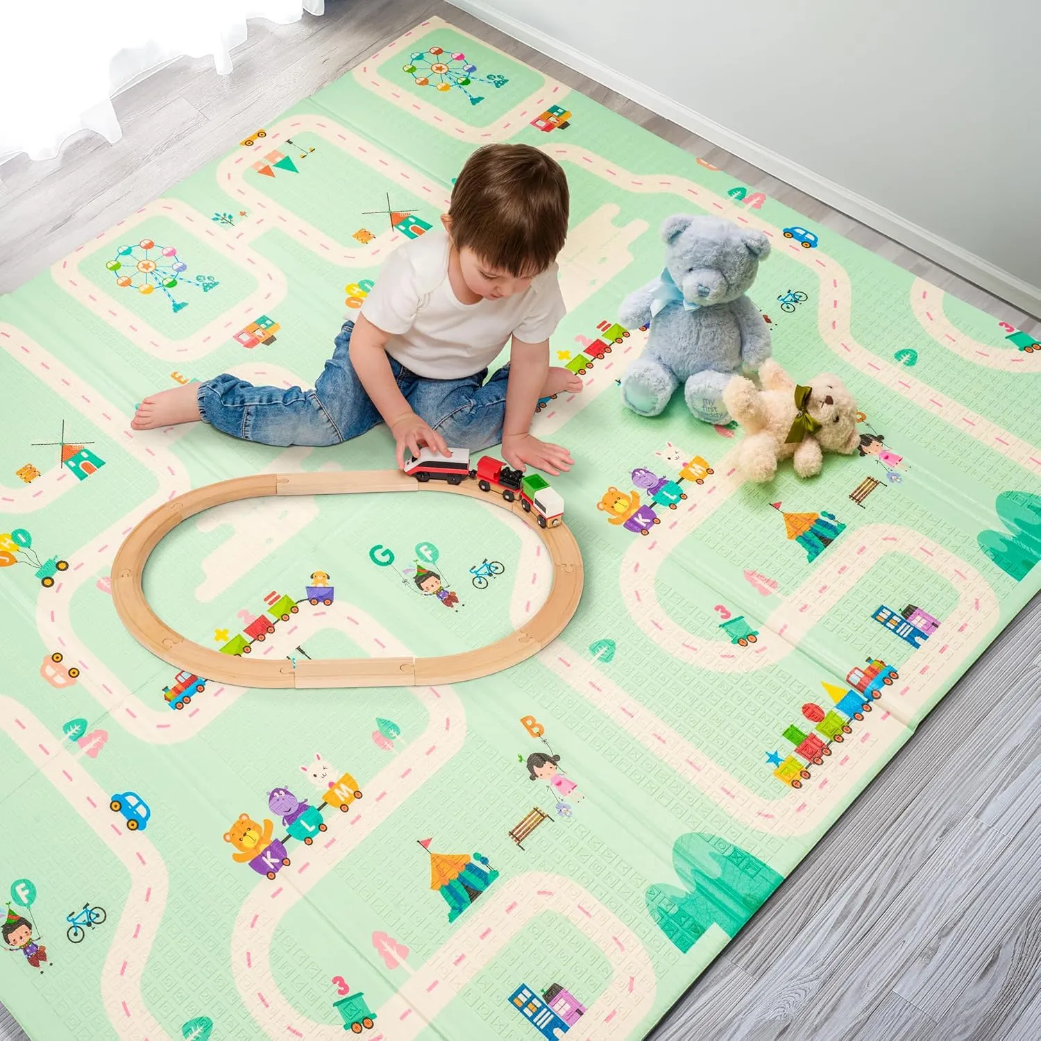 Sorbus Foldable Baby Play Mat, Kids Foam Mats for Floor with Travel Bag - Waterproof Foldable Play Mats for Babies, Infants, Toddlers, and Kids Playtime & Tummy Time 78x70x0.4” (Mountain Mates)