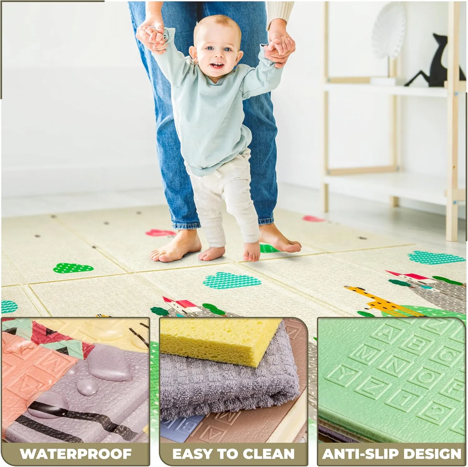 Sorbus Foldable Baby Play Mat, Kids Foam Mats for Floor with Travel Bag - Waterproof Foldable Play Mats for Babies, Infants, Toddlers, and Kids Playtime & Tummy Time 78x70x0.4” (Mountain Mates)