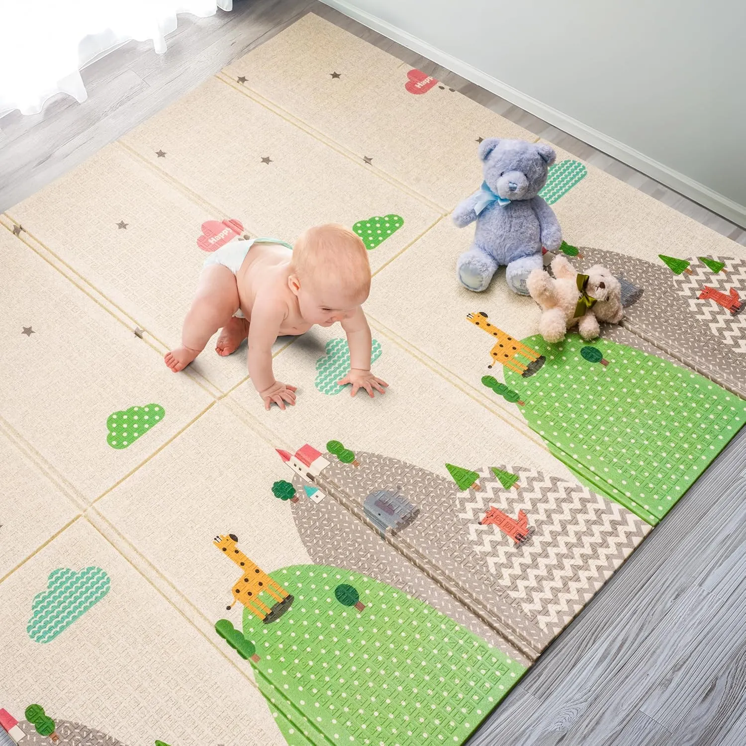 Sorbus Foldable Baby Play Mat, Kids Foam Mats for Floor with Travel Bag - Waterproof Foldable Play Mats for Babies, Infants, Toddlers, and Kids Playtime & Tummy Time 78x70x0.4” (Mountain Mates)