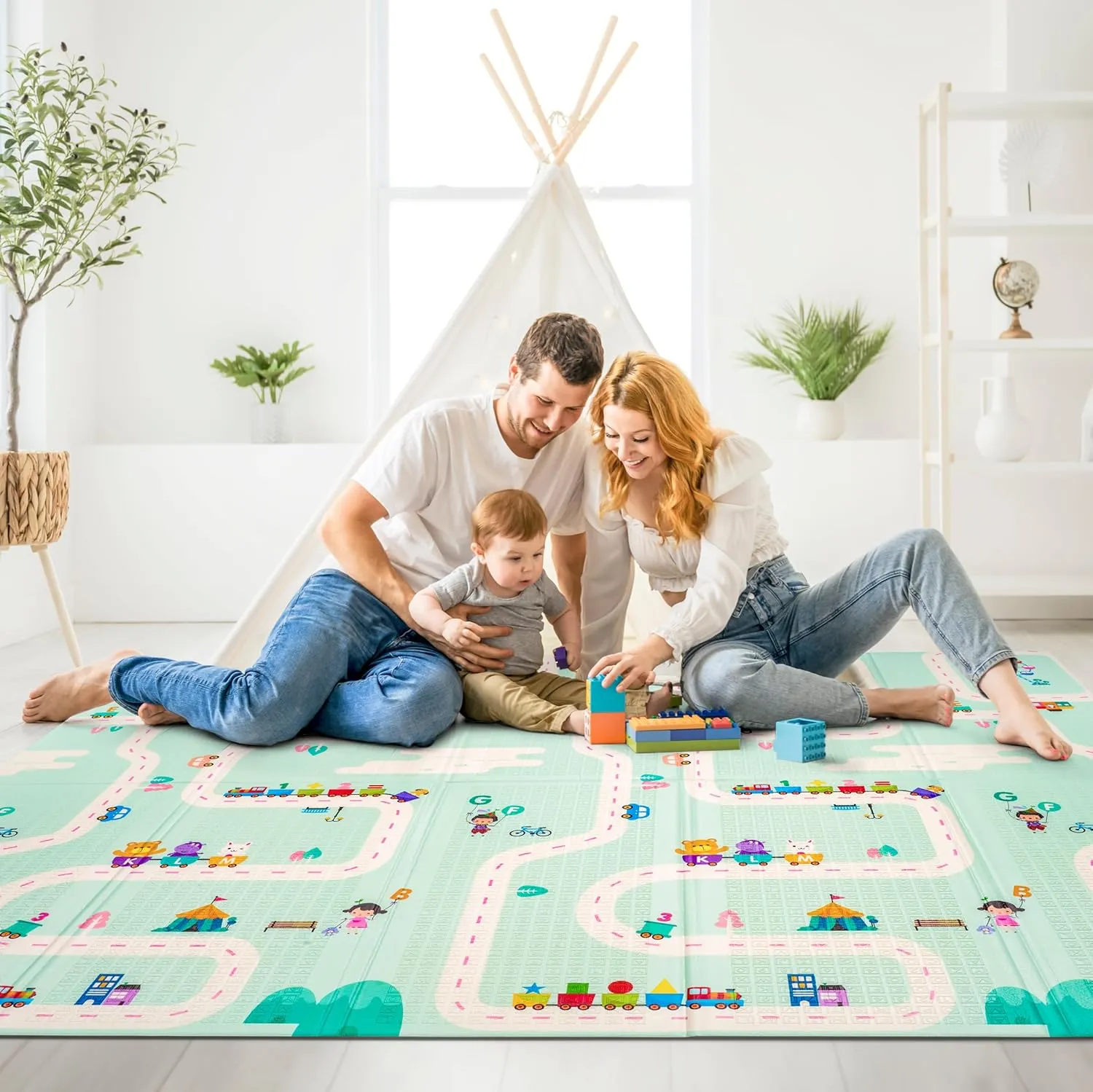 Sorbus Foldable Baby Play Mat, Kids Foam Mats for Floor with Travel Bag - Waterproof Foldable Play Mats for Babies, Infants, Toddlers, and Kids Playtime & Tummy Time 78x70x0.4 (Road Trip Route)