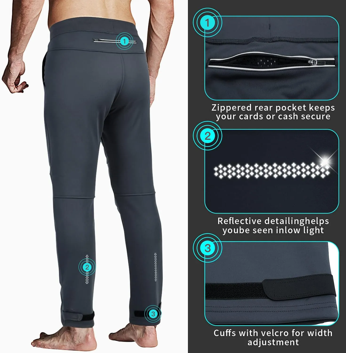 Souke Sports Men's Winter Cycling Pants, Windproof Fleece Thermal Bike Pants, Breathable Athletic Sweatpants for Running