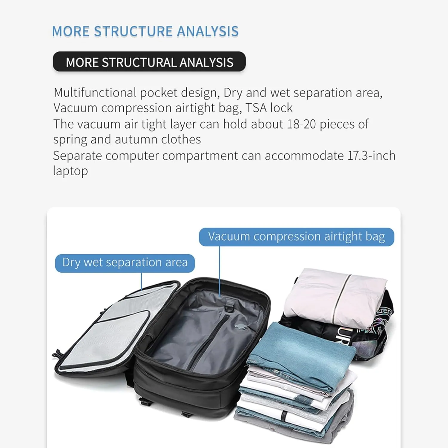 Space Vac Backpack, Spacevac Vacuum Compression Backpack,Expandable Waterproof Multifunctional Travel Password TSA Lock Bag (Blue)