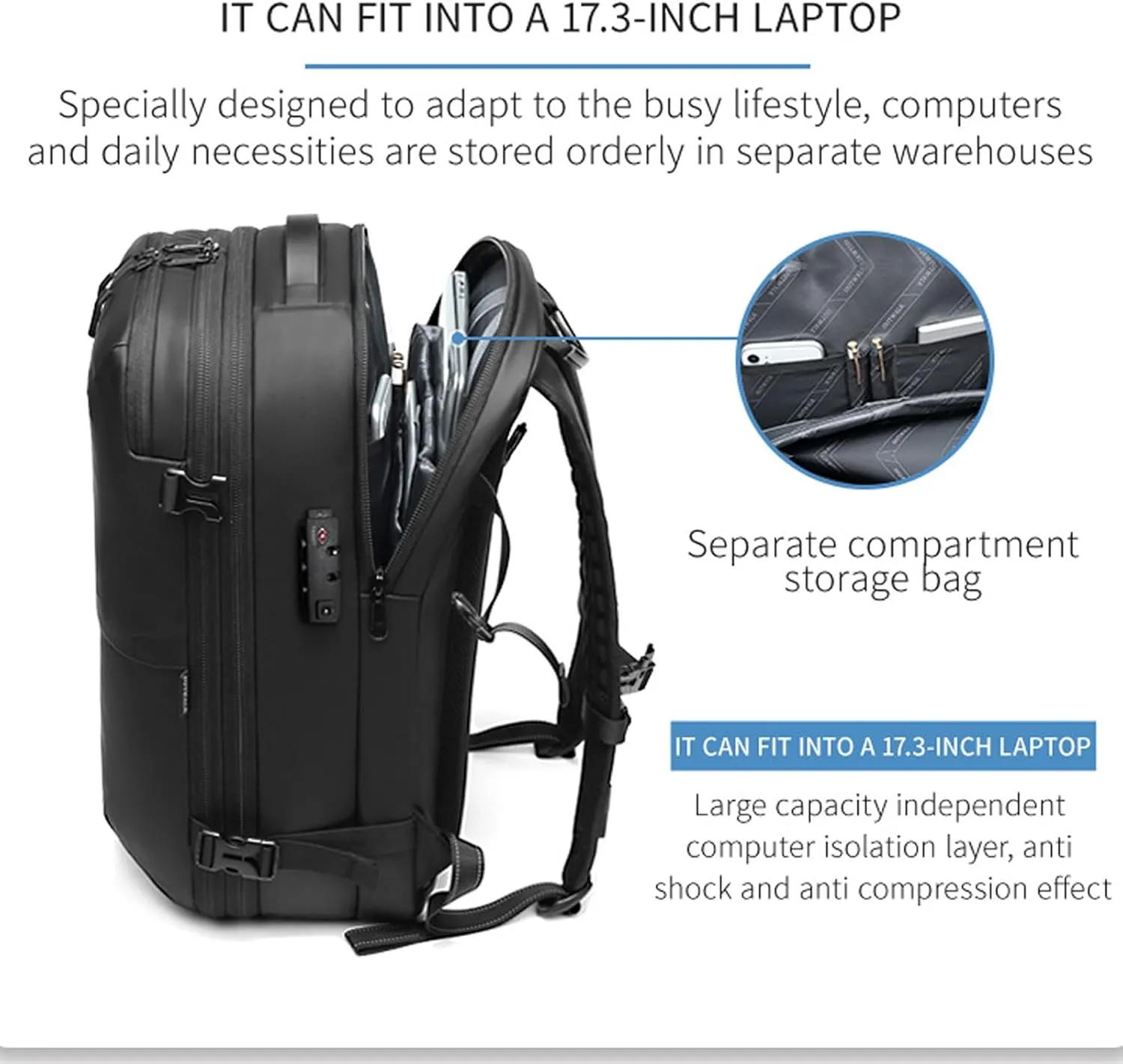 Space Vac Backpack, Spacevac Vacuum Compression Backpack,Expandable Waterproof Multifunctional Travel Password TSA Lock Bag (Blue)