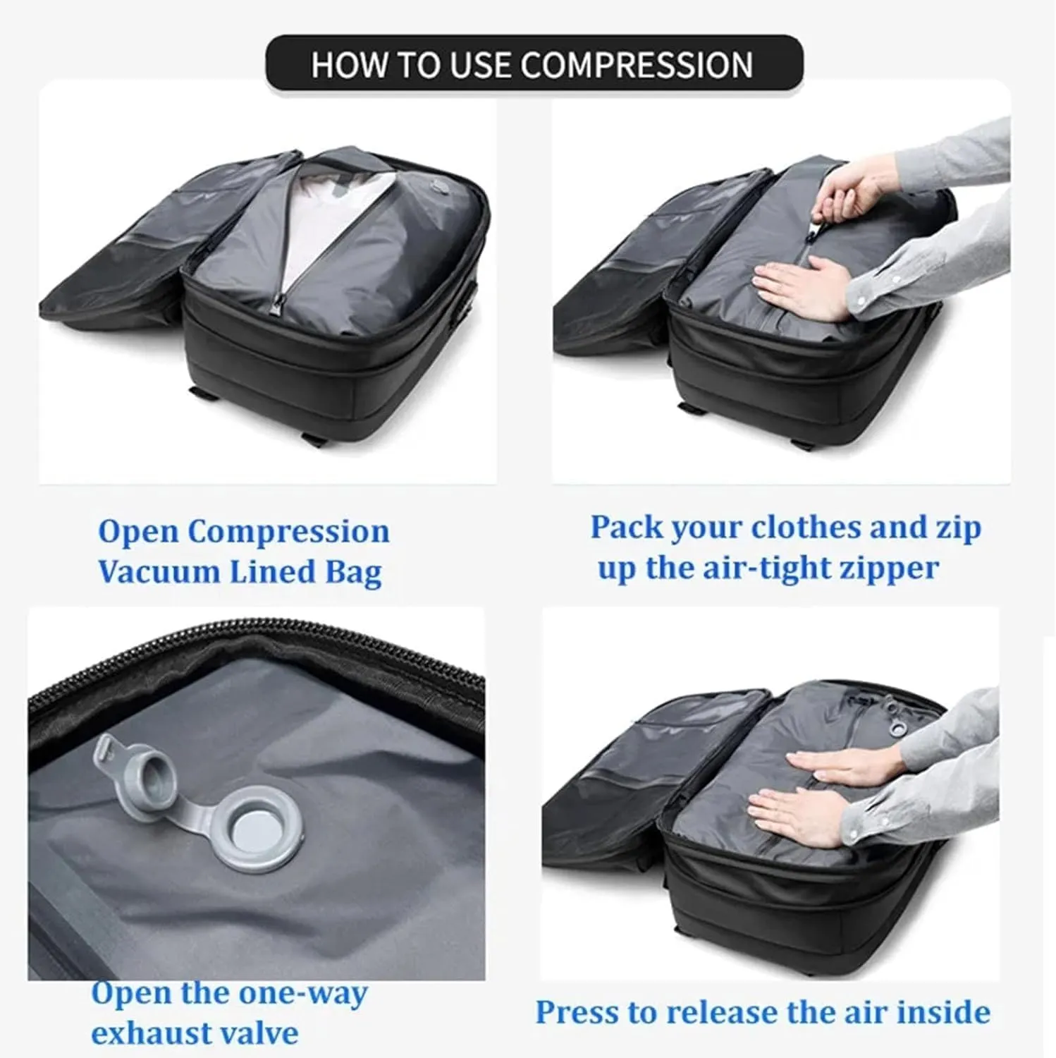 Space Vac Backpack, Spacevac Vacuum Compression Backpack,Expandable Waterproof Multifunctional Travel Password TSA Lock Bag (Blue)
