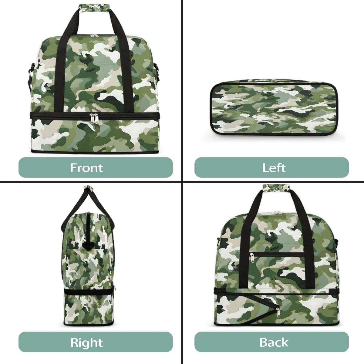 Sports Gym Bag Pattern Camouflage Green Large Travel Duffel Bag With Shoe Compartment Foldable Waterproof Carry-On Weekend Travel Bags for Camping Overnight Yoga Hospital Travel Bags