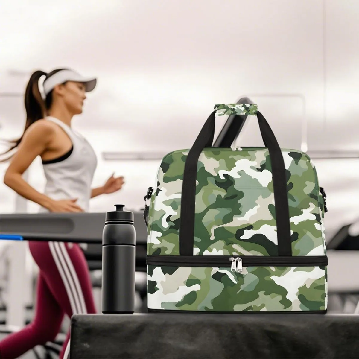 Sports Gym Bag Pattern Camouflage Green Large Travel Duffel Bag With Shoe Compartment Foldable Waterproof Carry-On Weekend Travel Bags for Camping Overnight Yoga Hospital Travel Bags