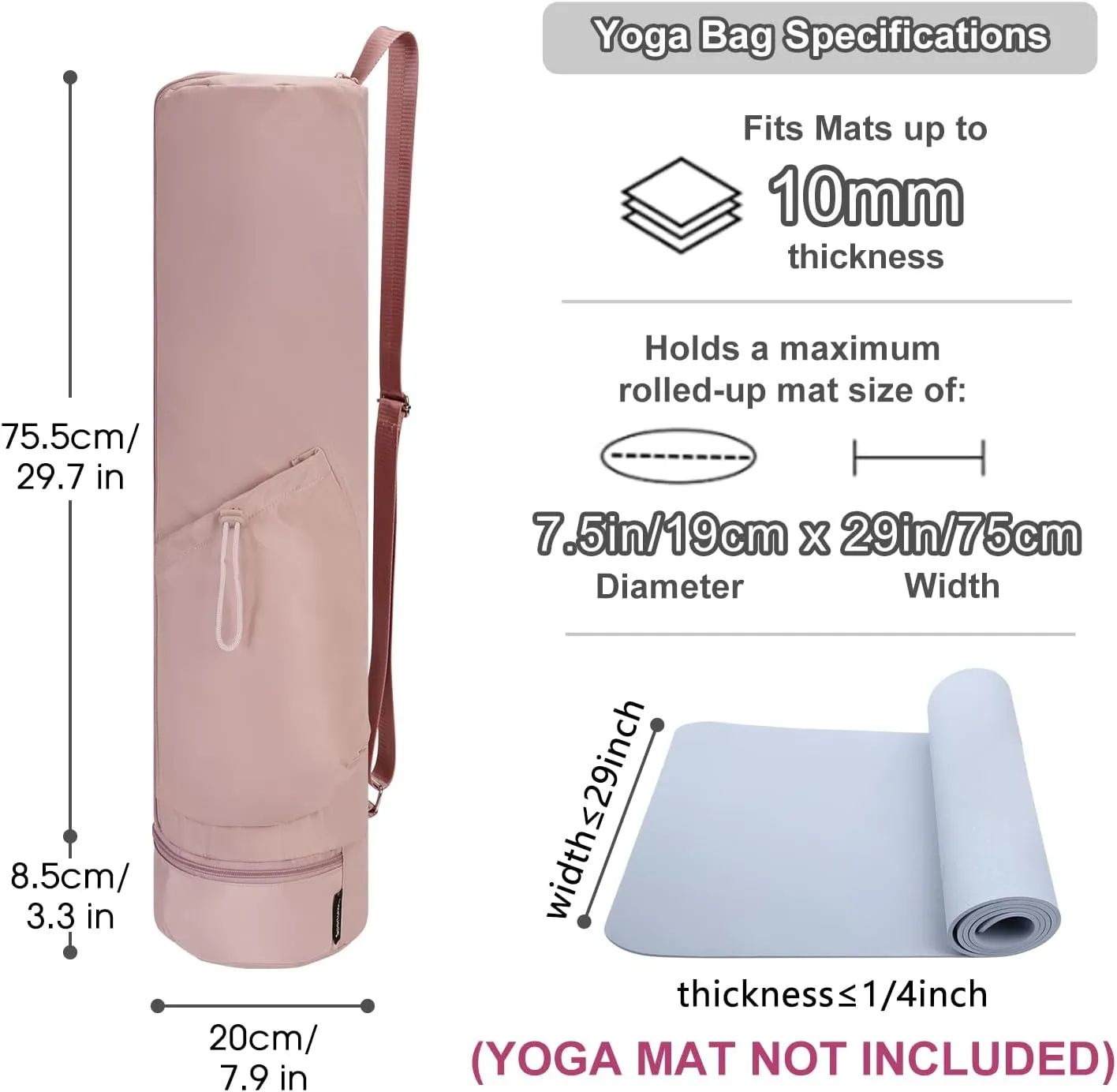 sportsnew Yoga Mat Bag, Full Zip Cargo Yoga Mat Carrier Bag with Drawstring Water Bottle Pocket and Bottom Wet Pocket, Exercise Yoga Mat Carrier Holder Multi-Functional Storage Bag patent pending