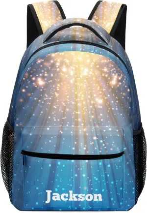 Spotlight Galaxy Glitter Custom Kids Backpack 16.5 Inch for Boy Girl, Personalized Waterproof Child School Travel Bag with Name