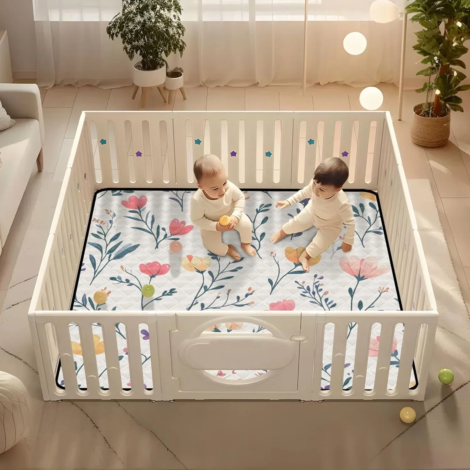 Spring Flower Flowers Soft Foam Baby Gym & Activity Mat for Indoor Outdoor Cozy Breathable Padded Play Mat for Baby Kids Toddlers Infants, 50'' x 50''