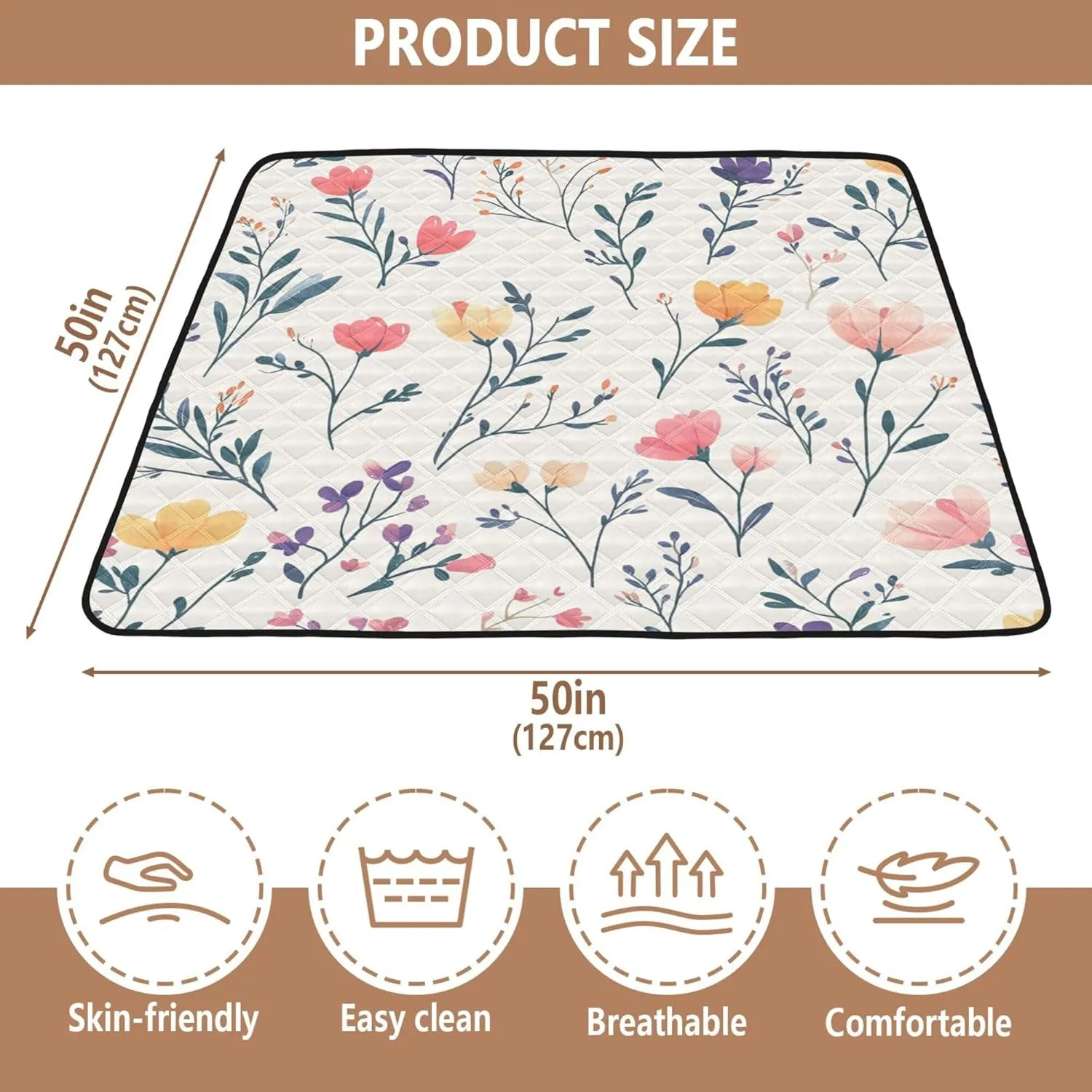 Spring Flower Flowers Soft Foam Baby Gym & Activity Mat for Indoor Outdoor Cozy Breathable Padded Play Mat for Baby Kids Toddlers Infants, 50'' x 50''