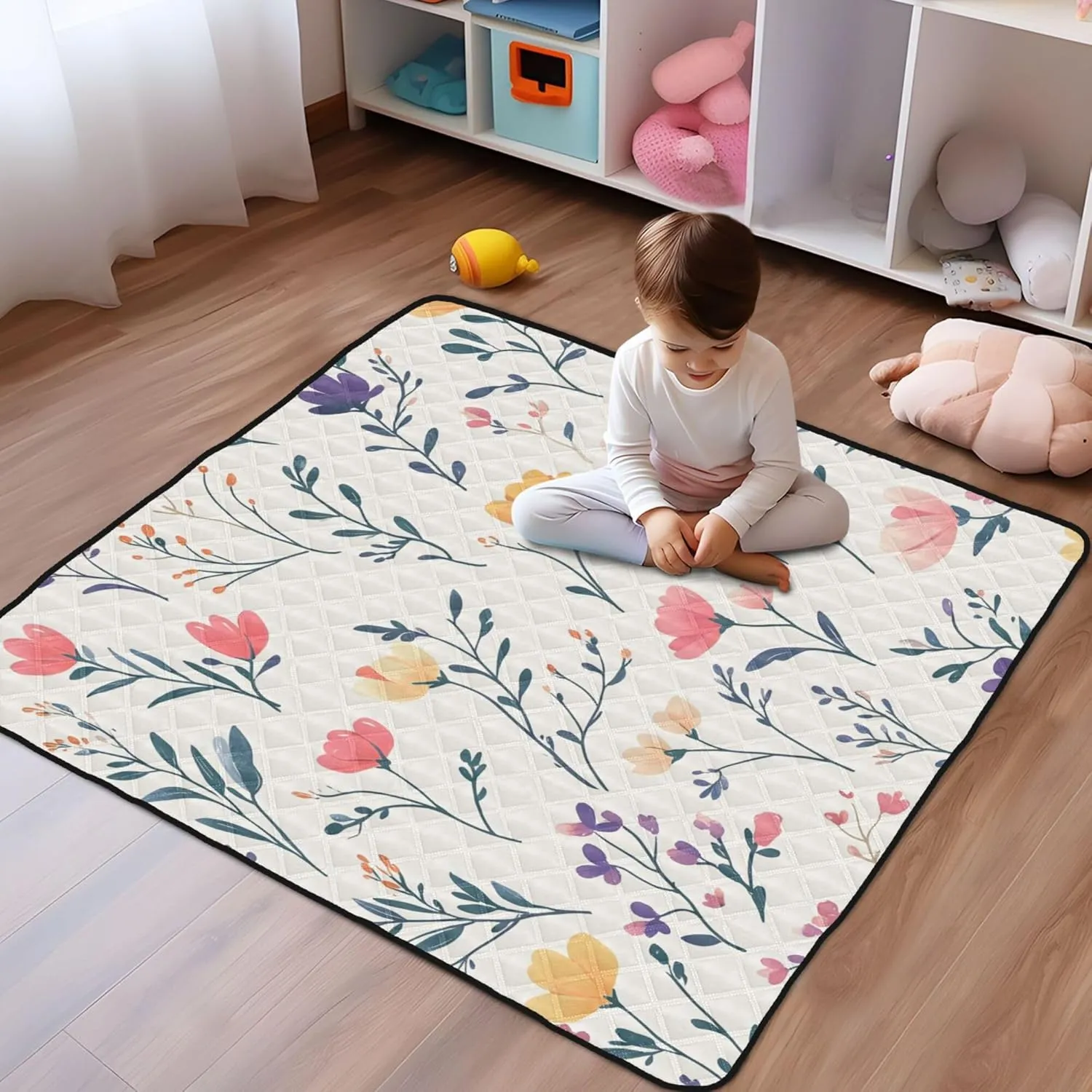 Spring Flower Flowers Soft Foam Baby Gym & Activity Mat for Indoor Outdoor Cozy Breathable Padded Play Mat for Baby Kids Toddlers Infants, 50'' x 50''