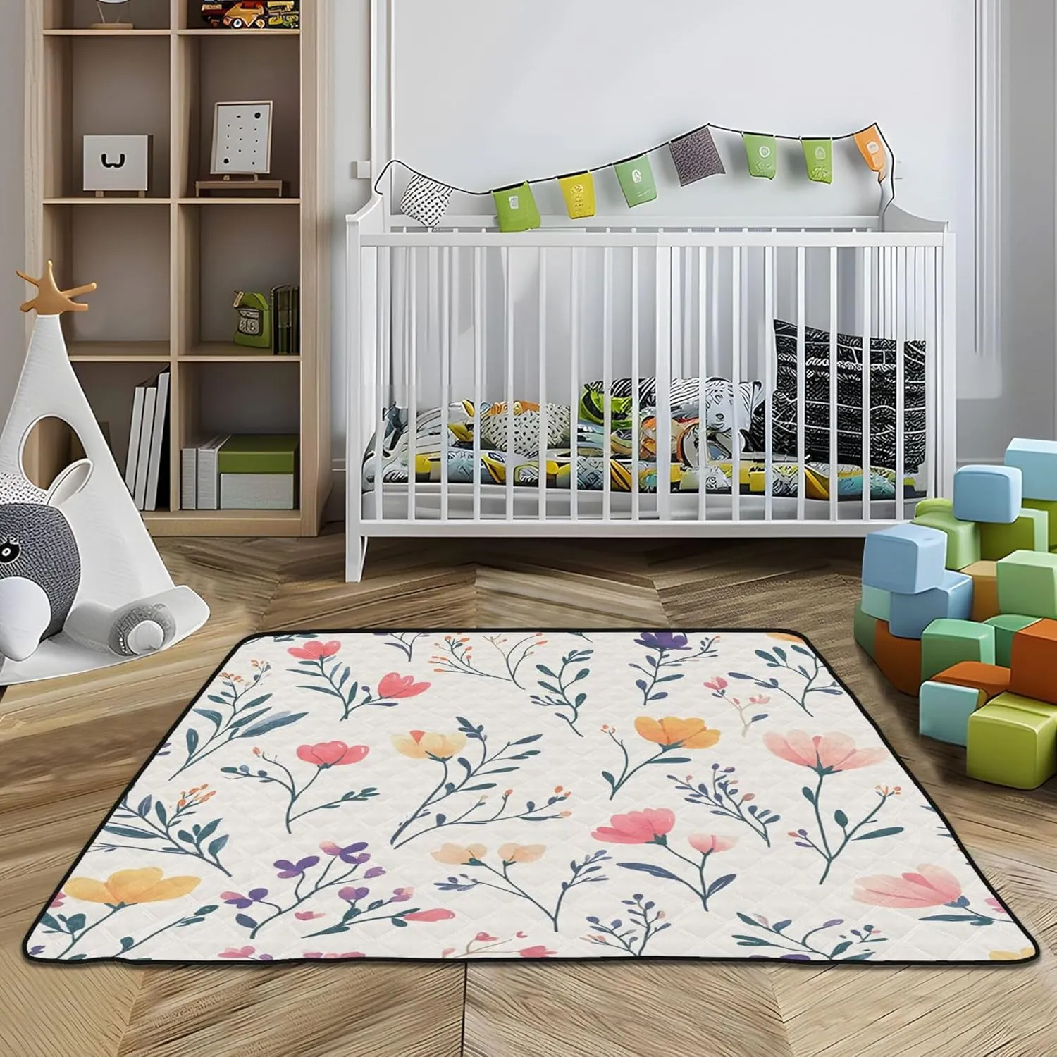 Spring Flower Flowers Soft Foam Baby Gym & Activity Mat for Indoor Outdoor Cozy Breathable Padded Play Mat for Baby Kids Toddlers Infants, 50'' x 50''