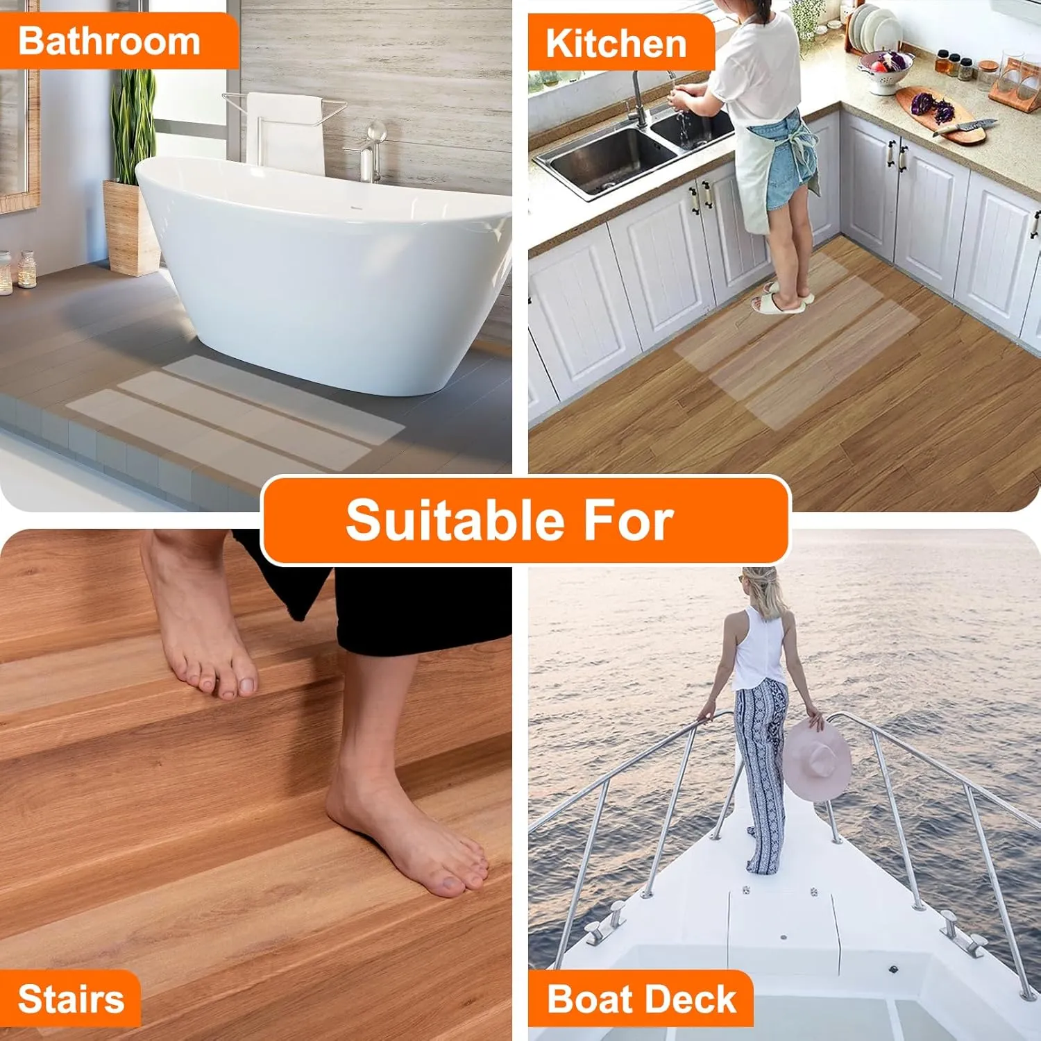 Spurtar Non Slip Staircase Step Treads, 6"x24" 15 Pack Anti Slip Tape for Stairs Indoor, Transparent Grip Tape for Stairs, Clear Skid Guard Safety Stair Runners for Wooden Steps