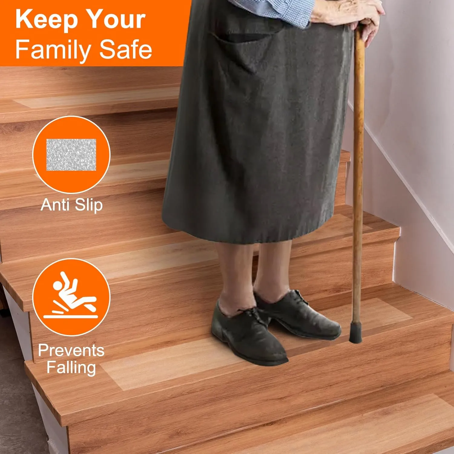 Spurtar Non Slip Staircase Step Treads, 6"x24" 15 Pack Anti Slip Tape for Stairs Indoor, Transparent Grip Tape for Stairs, Clear Skid Guard Safety Stair Runners for Wooden Steps