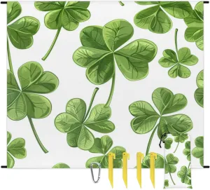 St Patricks Day Beach Blanket, Sandproof Beach Mat, Adults Waterproof Quick Drying Sand Free Mat with 4 x Ground Spikes for Outdoor Travel Camping Hiking, Green Shamrock Lucky Spring