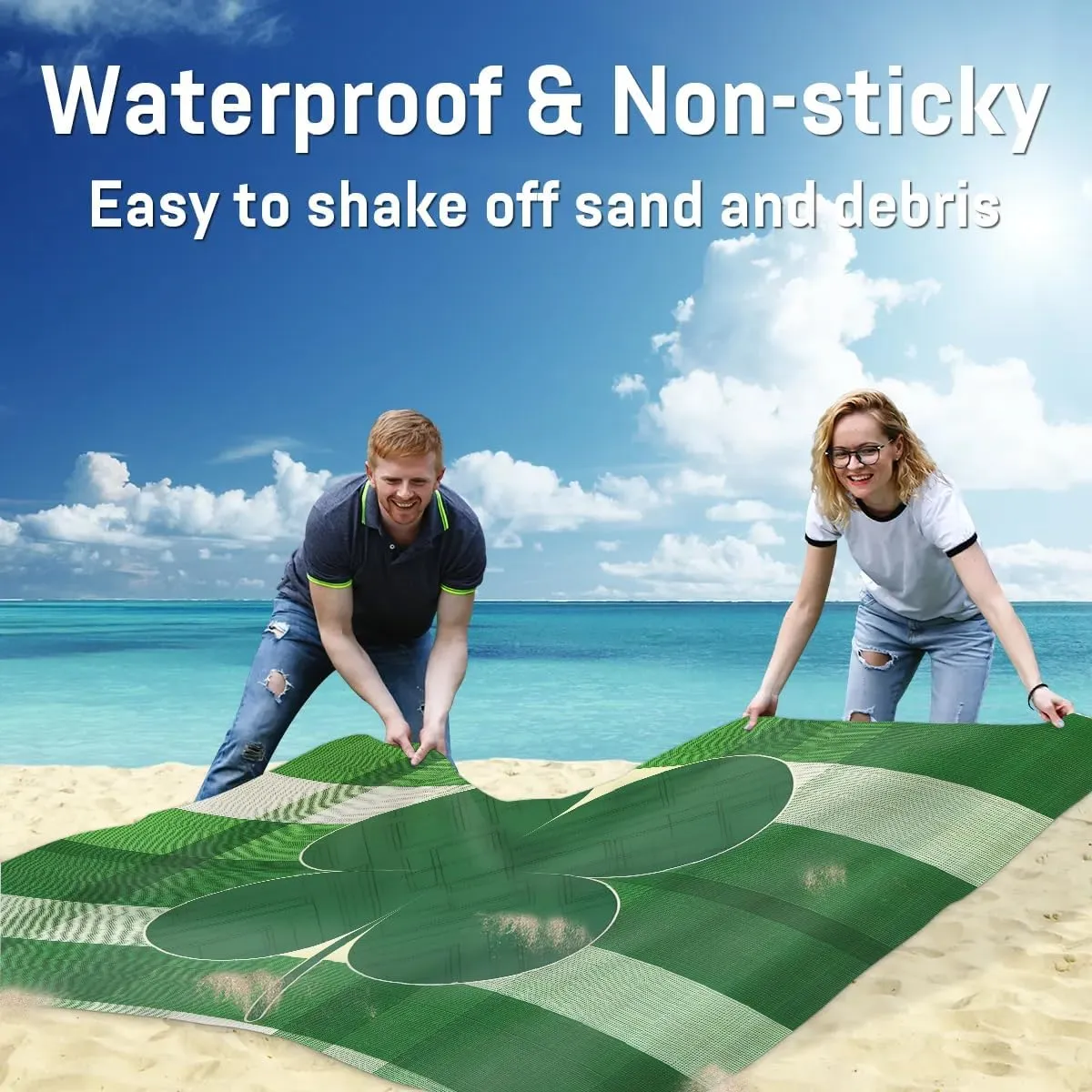 St. Patrick’s Day Shamrocks Beach Blanket, Sandproof Beach Mat, 68 x 59 Waterproof Quick Drying Sand Free Mat with 4 x Ground Spikes for Outdoor Travel Camping Hiking, Buffalo Plaid Farmhouse