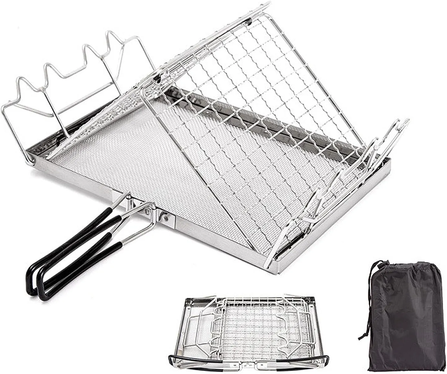 Stainless Steel BBQ Grilling Rack Folding Barbecue Oven Roaster Stand Portable Barbecue Mesh for Campfires and Picnics Barbecue Mesh Folding Grill Grate Hiking Cooking Gear Cooking Supplies