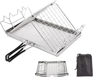 Stainless Steel BBQ Grilling Rack Folding Barbecue Oven Roaster Stand Portable Barbecue Mesh for Campfires and Picnics Barbecue Mesh Folding Grill Grate Hiking Cooking Gear Cooking Supplies