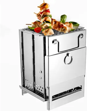 Stainless Steel Folding Camp Stove, Camp Stoves,Wood Stove,Small Portable Backpacking Stove,Portable and Compact,for Camping, Hiking, Backpack, Picnic and BBQ (Size : 14x14x21cm)
