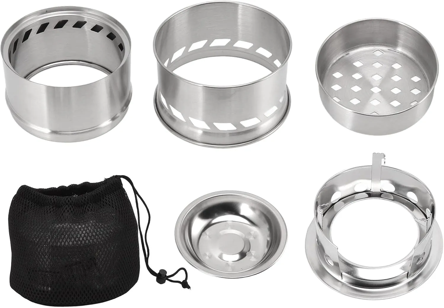 Stainless Steel Mini alcohol Burner Campfire Stove - Compact Camping Stove with Storage Bag - Lightweight Hiking Cookware - Outdoor Gear (Tall Stand)