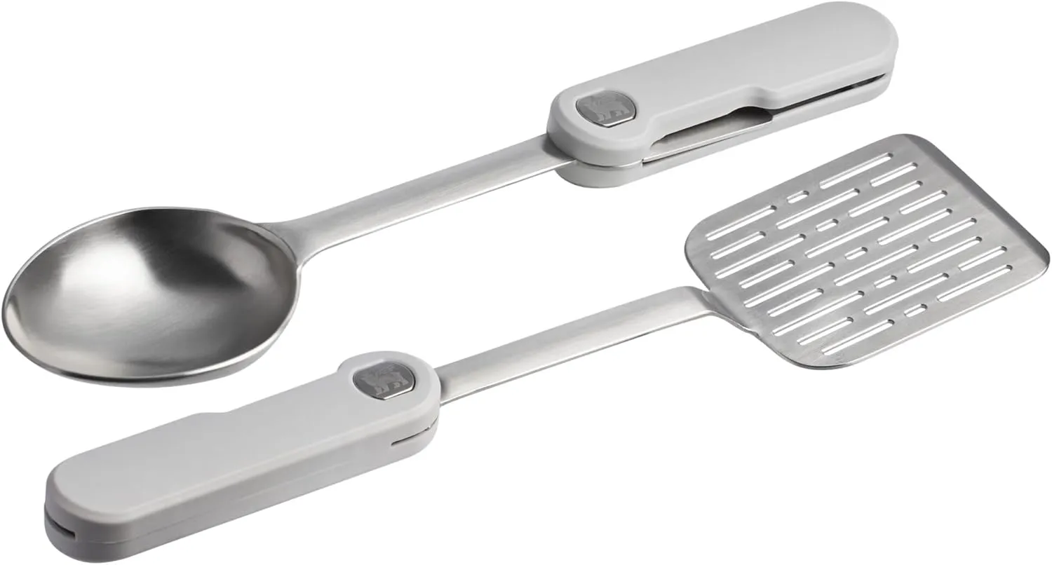 Stanley Wildfare Pro Stainless Steel Fold & Go Utensil Set | Folding Spatula and Spoon | Packable Outdoor Cookware | Camping Essentials for Your Camp Kitchen | BPA-Free | Pale Pebble & Stone