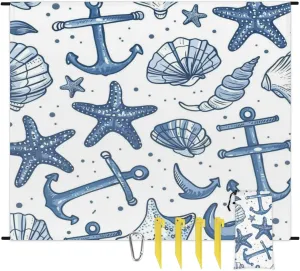 Starfish Anchor Whale Beach Blanket, Sandproof Beach Mat, Adults Waterproof Quick Drying Sand Free Mat with 4 x Ground Spikes for Outdoor Travel Camping Hiking, Cute Ocean Sea Animals