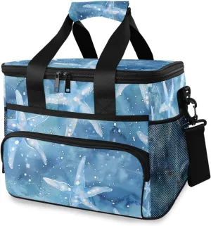 Starfish Blue Watercolor Cooler Bag Insulated Cooler Soft Sided Cooler 24 Can Portable Picnic Bag Large Leakproof Lunch Bag Box for Beach Grocery Camping Travel Car Men Women