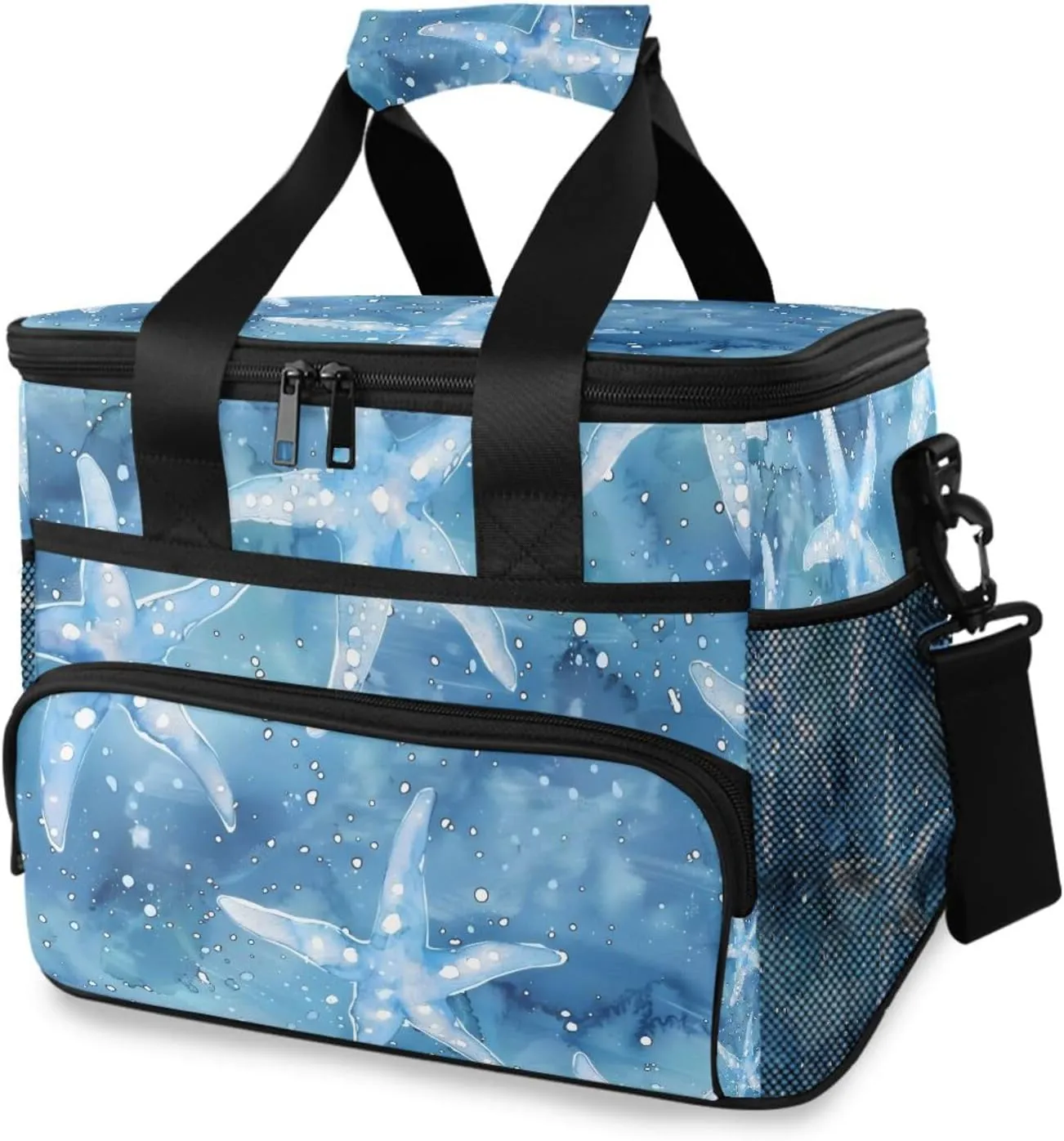 Starfish Blue Watercolor Cooler Bag Insulated Cooler Soft Sided Cooler 24 Can Portable Picnic Bag Large Leakproof Lunch Bag Box for Beach Grocery Camping Travel Car Men Women