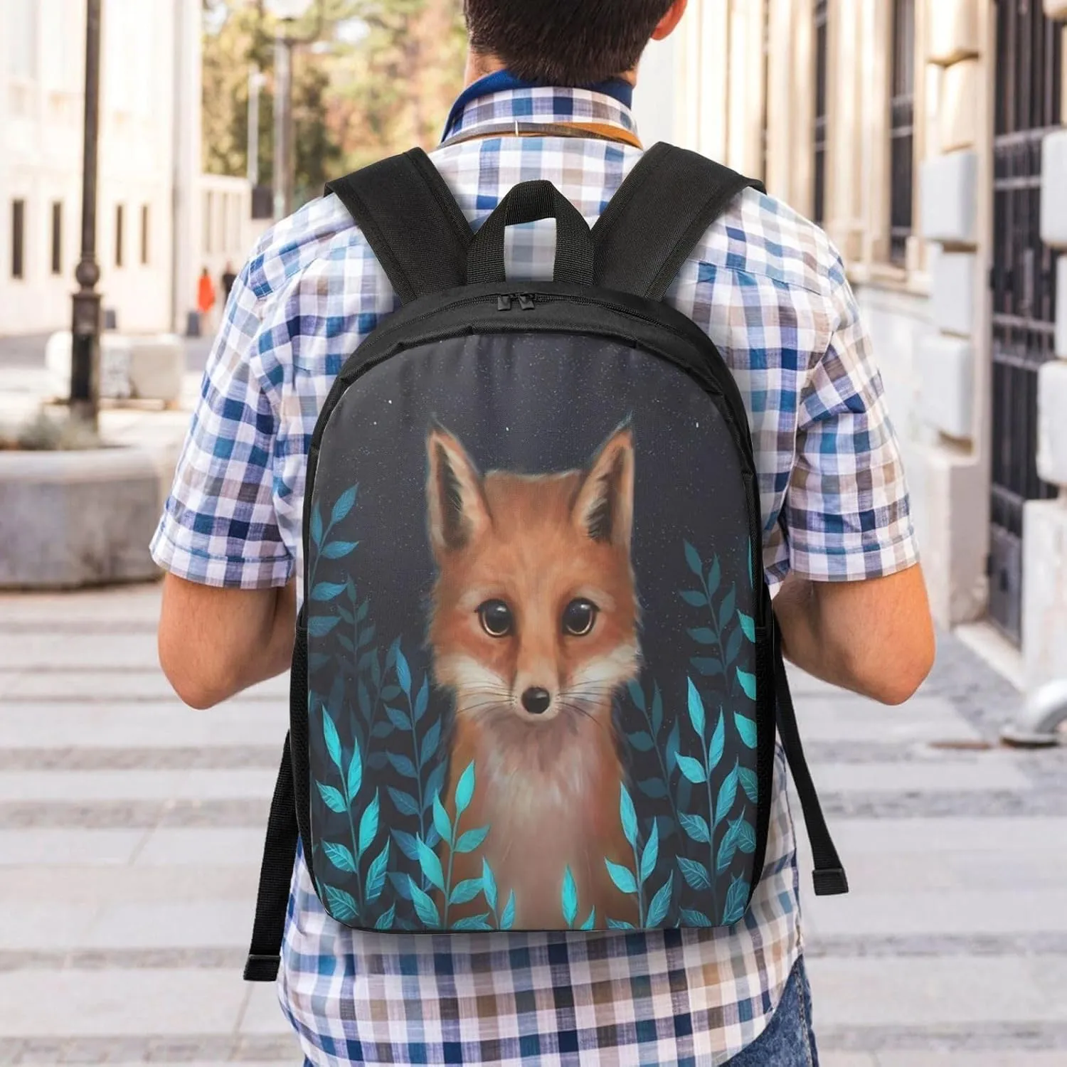 Starry Night Cute Fox Backpack, 17 Inch Travel Business Laptop Backpack For Women Men