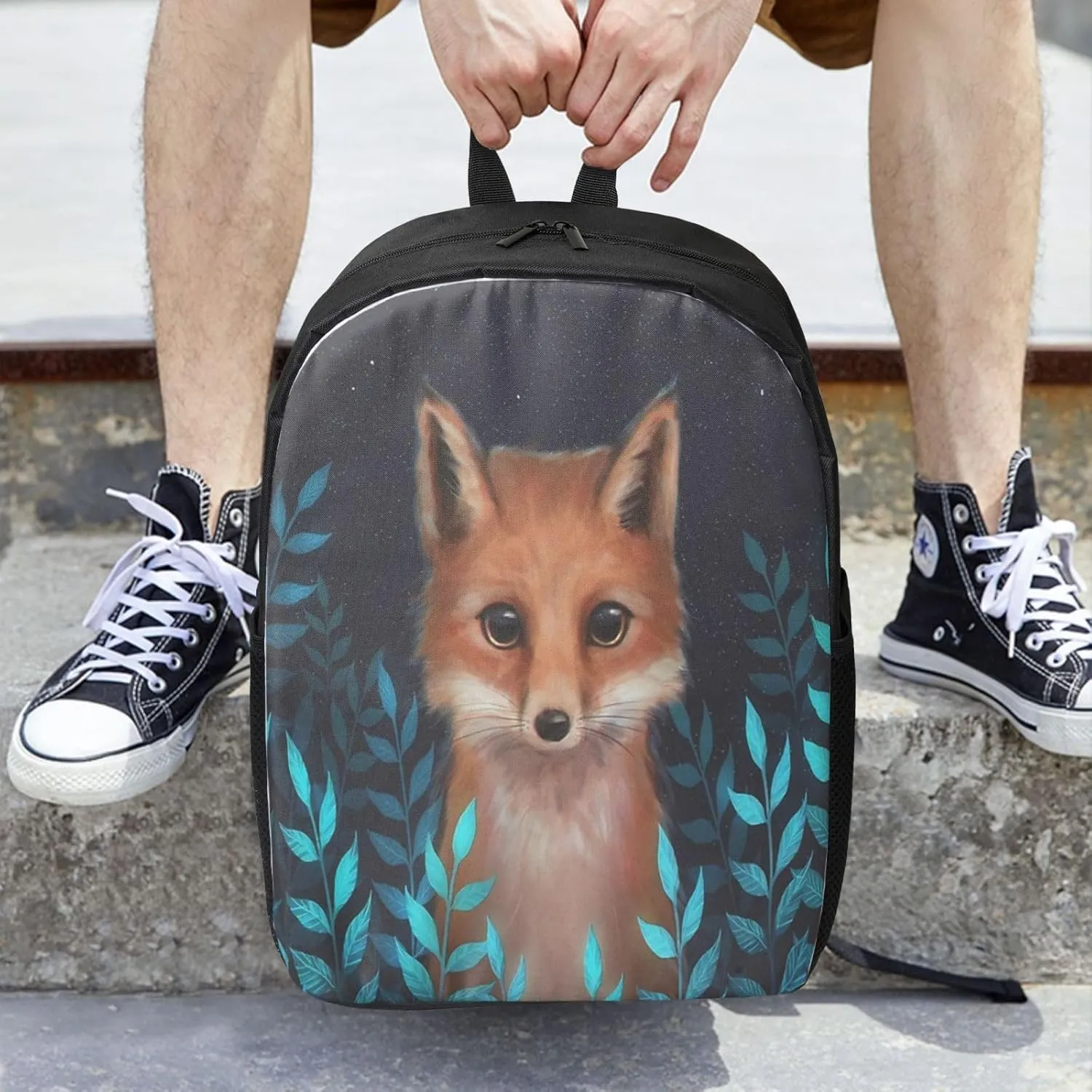 Starry Night Cute Fox Backpack, 17 Inch Travel Business Laptop Backpack For Women Men